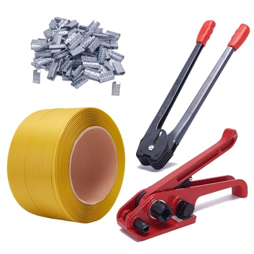 Image of All-in-One Banding Strapping Kit with Poly Strapping Tensioner, 3000ft PP Band, 200 Metal Seals, and Sealer Tools