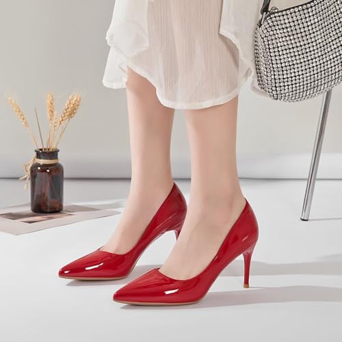 Image of Women's Low Kitten Heel Pumps Classic Fashion Dress Pumps Simple Heeled Shoes for Office Work