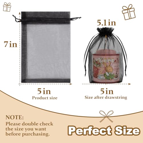 Image of Crweety 50 Pcs Black Organza Bags 5x7 Inch, Small Mesh Gift Bags Drawstring for Jewelry Bracelet Packaging, Premium Sheer Gift Pouch for Candy, Wedding Treat, Party Favor & Graduation Gifts