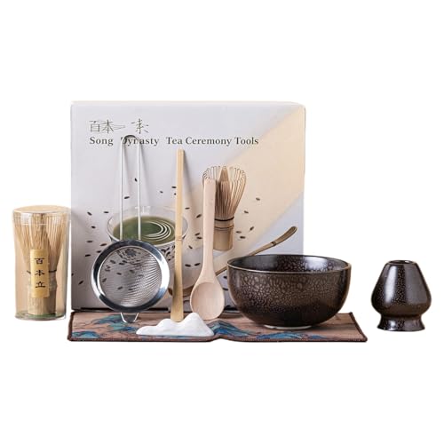 Movni 和風抹茶碗セット 茶筅立て 鎗金円融8点セット 陶器製 宋朝の点茶道具 和風茶道用品
