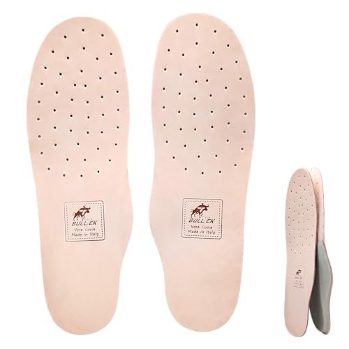 BullTek Plantillas ortopédicas de cuero hombre mujer tallas 36-48 1 par - Hecho a mano en Italia, soporte arco plantar, antiolor, antisudor, transpirable, alivio de pies (EU 36-23,2 cm)