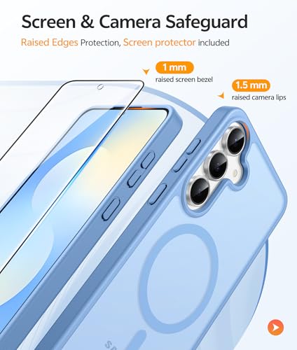 Image of FNTCASE for Samsung Galaxy S25 FE Case: Magnetic Translucent Matte Military Grade Drop Proof Protection Cell Phone Cover - Slim Rugged Durable Shockproof Protective S25Fe Cases (Light Blue-6.7 inch)