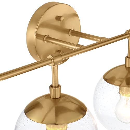 Image of Design House Gracelyn 4-Light Dimmable Bathroom Vanity Light, Seeded Glass, Satin Gold, 31.52 in W x 8 in D x 11.45 in H, 589580 | Dimmable, Wall Mount, Contemporary /Modern, Steel, Lighting, 589580