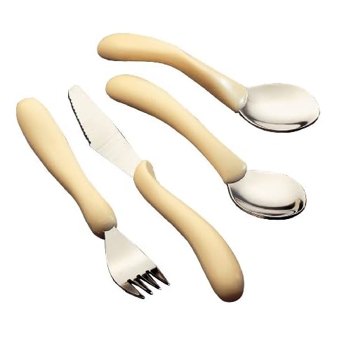 Homecraft Caring Cutlery, For Weak Grip, Arthritis Aids, Knife/Fork/Spoon/Teaspoon, Easy Grip Eating Utensils for Elderly or Disabled, White Handle Cover