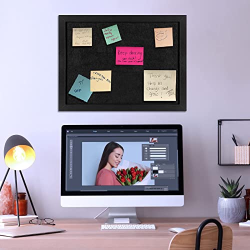Toraso Cork Board Bulletin Board With Felt,,Wood Framed Display Bulletin Board For Walls With Pins, Eye Bolts, Gaskets, Screws, Pin Board For Office, School And Home(Black,1Pc) #TOP3