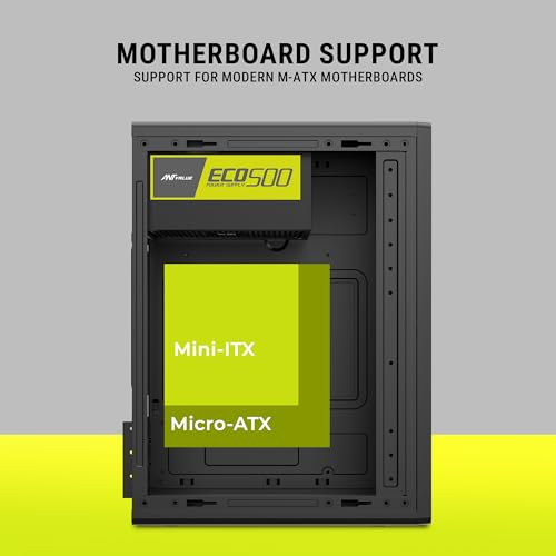 Image of Ant Value VM3P Mid Tower PC Cabinet with ECO500 SMPS | Micro ATX & Mini ITX Support | Built-in 2 USB Ports | Office /Desktop Computer Case | Black