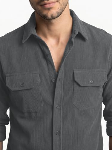 Image of Urbano Fashion Men's Corduroy Full Sleeve Regular Fit Solid Overshirt with Utility Pockets