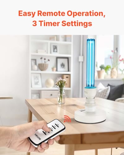Image of VEVOR Clean Light, 25W Lamp with Ozone, Portable Lamp with Remote Control, Clean Light Bulb with Base and 30 /60 /120 Min 3-Gear Timer, for 400 sqft Living Room, Bedroom, and Hotel