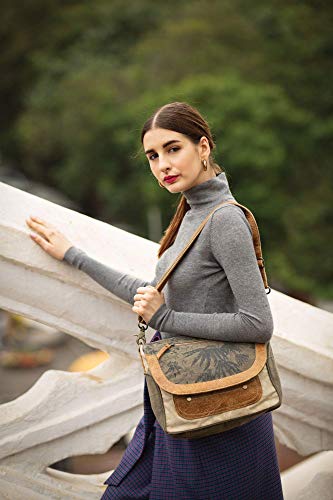 Myra Bag Classic Upcycled Canvas & Leather Messenger Bag S-1228 #TOP2