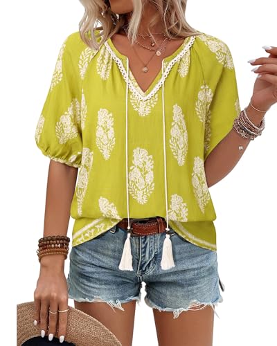 Vivilli Summer Tops Boho Shirts for Women Trendy Beach Vacation Clothes Short Sleeve Tunics or Tops...