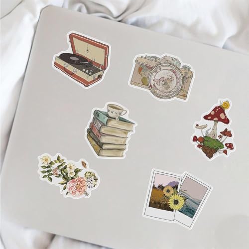Image of Aesthetic Retro Stickers Pack 50PCS, Cute Vintage Vinyl Waterproof Boho Stickers Scrapbooks, Laptops, Guitars, Phones, Pads, Skateboards, Bicycles, Motorcycles, Helmets (Camera Sticker)