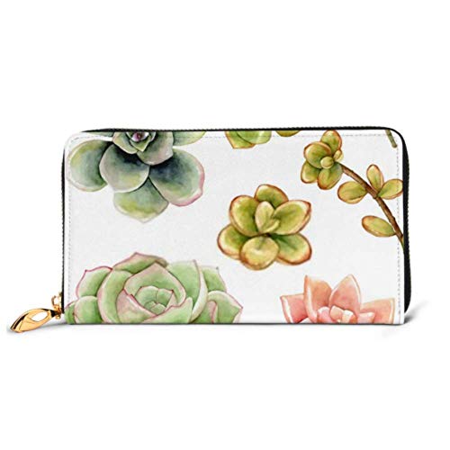 Preisvergleich Produktbild JHGFG Mode Handtasche Reißverschluss Brieftasche Aquarell Kollektion Sukkulenten Ihr Design Handgezeichnete Telefonkupplung Geldbörse Abendkupplung Blockieren Leder Brieftasche Mult