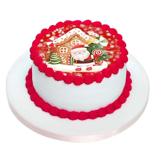 Kardasis Disque comestible de Noël en sucre - Décoration de gâteau et de pâtisserie - Décor comestible avec motifs festifs de Noël - Ø 20 cm rond en papier sucre