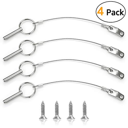 Quick Release Pin Bimini Top Pins Diameter 0.25 Inch,Total Length 1.49 Inch, Usable Length 1 Inch, With Lanyard For Boat Bimini Top Deck Hinge (4 Pcs) #TOP15