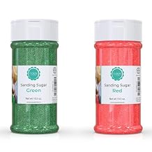 OCreme Sanding Sugar for Cookie Decorating Eye-Catching Christmas-Kit Sugar Crystals for Unique Cake Toppings, Cupcakes and Cookies Ideal Decoration Solution - Red and Green, 10.5 Ounce Each