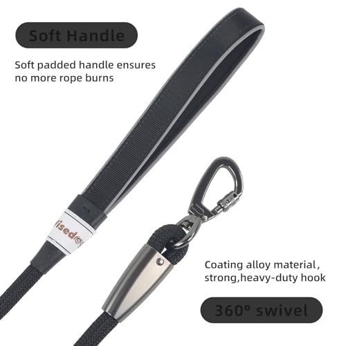 Wisedog 1.9m Black Tough Rope Long Line Lead with Soft Padded Handle for Dogs - Image 3