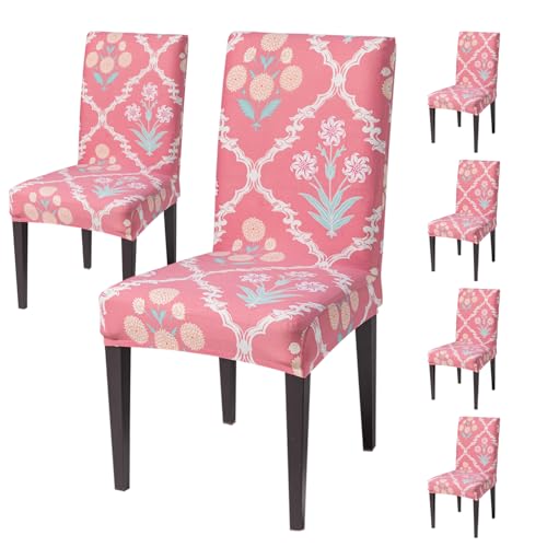 Image of House of Quirk Elastic Chair Cover Stretch Removable Washable Short Dining Chair Cover Protector Seat Slipcover (Pack of 6, Dusty Rose)