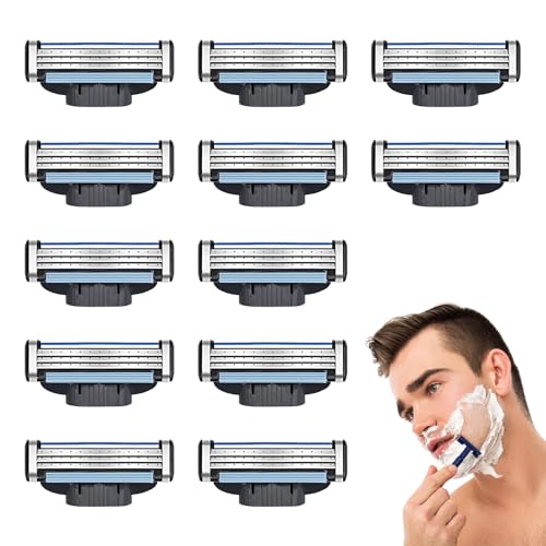 Pack de 12 Cuchillas Recambio, Recambio Mach 3 Compatibles, Afeitado Preciso y Confortable, Cuchillas de 3 Capas con Doble Lubricación, Ideal para Uso Diario y Profesional, Indicador de Cambio