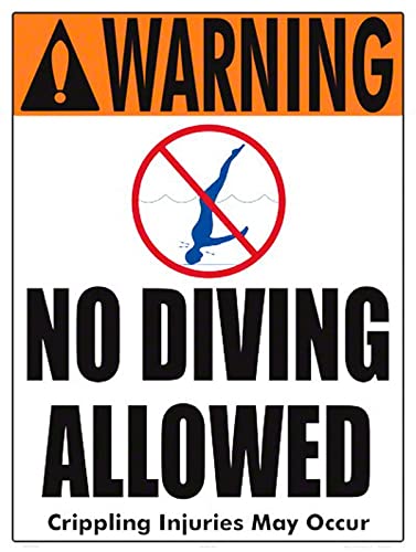 No Diving Allowed Warning Sign (4 Inch Lettering) - 18 x 24 Inches - Plastic