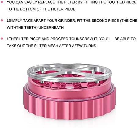 Premium Herb Grinder, Metal Grinder 2.5 Inches 4 Piece Pollen Catcher Durable Aluminum Alloy Spice Grinder Pyramidal Sharp Tooth Chain Shape for Kitchen (Pink)