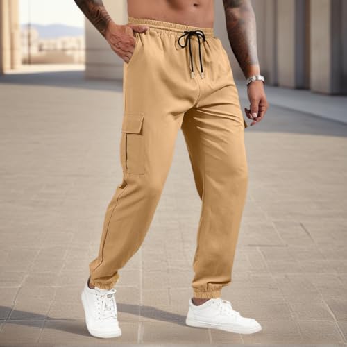 Men's Casual Cargo Sweatpants Waist Drawstring Joggers Loose Fit Pants with Pockets