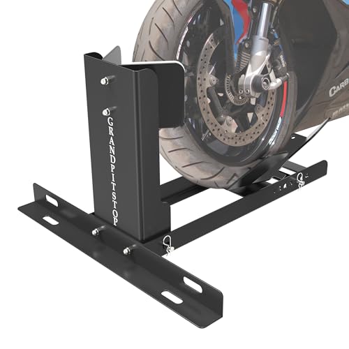 GRAND PITSTOP Universal Wheel Chock for Motorcycle Stand for Trailer Completely Adjustable Detachable Foldable Wheel Chock (Black-V2 2000 lbs)