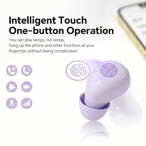 Image of Xmenha Invisible Mini Small Earbuds Wireless Bluetooth, Purple Comfortable Discreet Tiny Hidden Micro Smallest Sleep Earbuds Low Profile Headphones for Work Ear Buds for Small Ears Canals Women