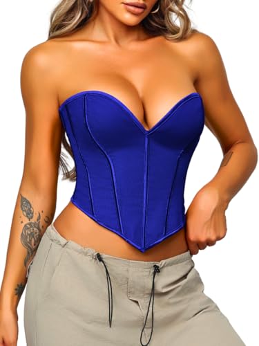 Image of ChiaoLezhee Heart Corset Top For Women, Sexy Concert Outfits Going Out, Strapless Crop Top, Overbust Bustier