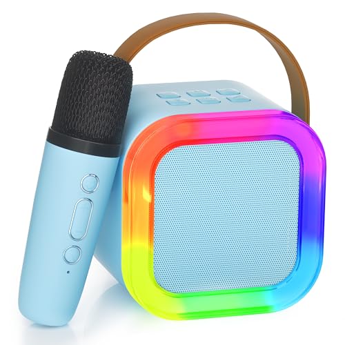 Ankuka Karaoke Infantil Karaoke 1 Microfono Inalambrico para 4 5 6 7 8 9 10 11 12 Años, Altavoz Bluetooth Niños con Luces, Niña/Cumpleaños/Fiesta/Familia (Azul)