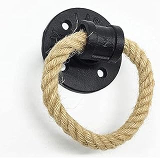 Sponsored Ad - MOOD.SC Rustic Metal Hemp Rope Barn Door Handle Black Drop Ring Pull Set of 2, Indoor or Outdoor Farmhouse,...