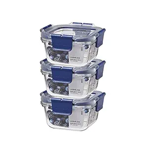 Leak Proof Heat Resistant Glass Food Storage Container, 300 Ml, Transparent, Set of 3 (LBG205)