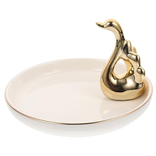 MAGICLULU 4 Piezas plato de joyería de cerámica organizador de escritorio organizador de accesorios de cerámica transparente Lámina cesta bandeja de collar femenino platos de baratija Metal