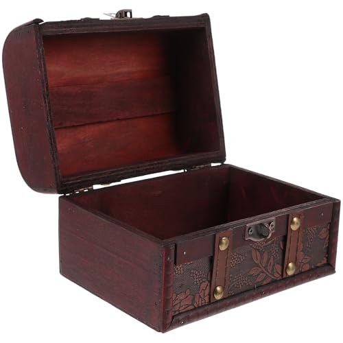 Toyvian Joyero Cofre de Madera Vintage Cerradura, Caja Pequeña para Almacenamiento de Joyas y Objetos Personales en Estilo Retro