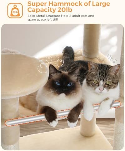 PEQULTI Cat Tree for Large Cats, 143cm Sturdy Metal Frame Cat Tower, Beige - 1