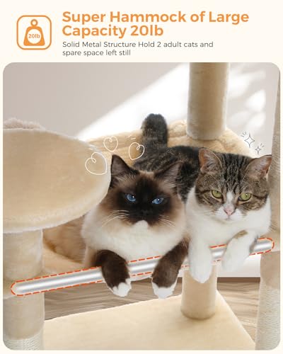 PEQULTI Cat Tree for Large Cats, 143cm Sturdy Metal Frame Cat Tower, Beige