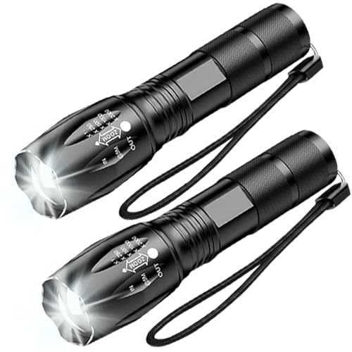 HYVCZP 1/2/3 Pack ​LED Torch,Super Bright Flashlight,5 Modes Adjustable Focus, Waterproof Lightweight Mini Handheld Torch for Camping, Home, Emergency, Hiking, Outdoor (2 Pack)