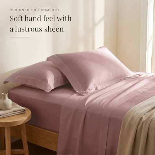 Image of Huesland Luxury 300 Thread Count 100% Pure Cotton Luxe Soft Touch Bedsheet for Double Bed King Size with 2 Pillow Covers | Cameo Pink | 108 x 108 Inches