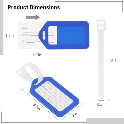 200 Pcs Luggage Tags, 3.3×2" Plastic Luggage Tags with Name ID Card Inserts & Lanyards, Personalized Luggage Labels, Airplane Suitcase Labels, Suitable for 2.7 * 1.8 Inch Cards, 10 Colors3