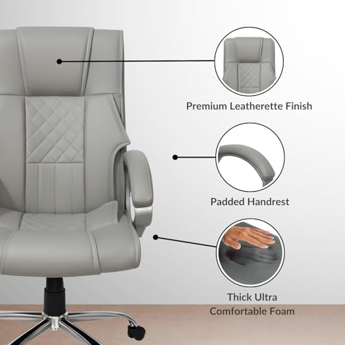 Image of activa Kim Ergonomic Office Chair| Premium Leatherette Chair with Padded Seat & Backrest| 3-Year Warranty | Adjustable Height Desk Chair for Work /Study /Gaming | Swivel Seating for Workstations (Grey)