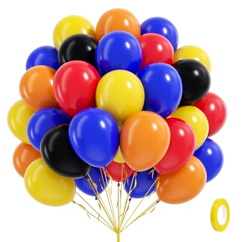 Image of 60pcs Race Car Balloons 12inch with Black Royal Blue Yellow Red Orange Latex Balloons for Race Car Two Fast Baby Shower Birthday Party Decorations