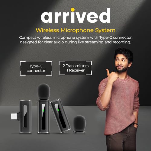 Image of Digitek DWM-014 Mic Wireless with Type-C Dual Channel, Mic for YouTube Wireless Recording, 2.4GHz Wireless Microphone with Noise Reduction, 40m Range, 7H Battery, LED Light Indicator