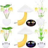 Mudder 6 Pack Mushroom Night Light LED Night Light Plug in Lamp 7 Color Changing Magic Cute Shaped Lamp Wall Decor for Adults Bathroom Home(Water Plants, Lotus Leaves, Mushroom)
