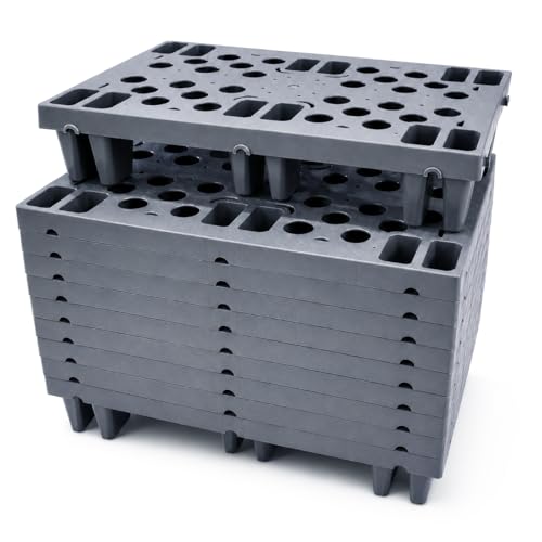 Heavy Duty Plastic Pallets, Grey Interlocking Storage Platforms with Breathable Grid Design, 11.8 x...