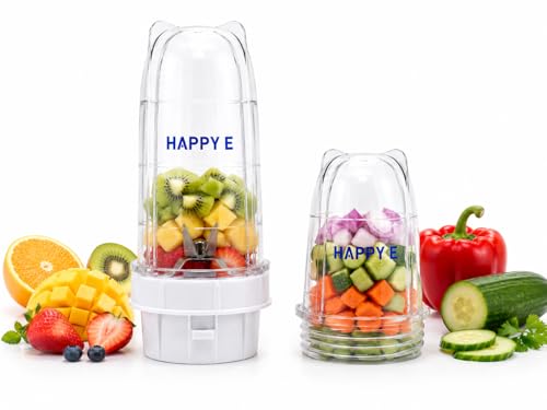 Image of HAPPY E Bullet Jar Set (500 ml + 300 ml) | BPA-Free Polycarbonate | 304 Stainless Steel Blades | Fits 2-Lock Mixer Grinders