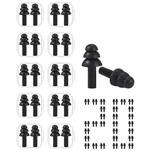 20 Pairs Silicone Ear Plugs - Individually Wrapped with Carry Case - Reusable, Waterproof, Hypoallergenic, Noise Reduction Earplugs for Swimming, Snoring, Sleeping, Shooting, Travelling (Black) Cover
