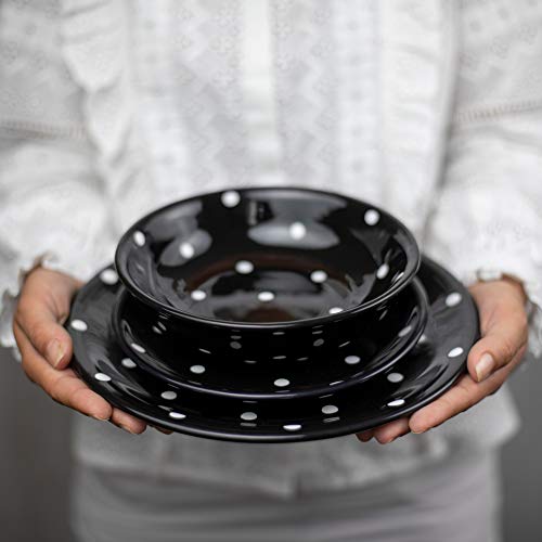 City To Cottage Handmade Black And White Pottery Polka Dot Glazed 10Inch/25.5Cm Flat Dinner Plate | Ceramic Unique Dinnerware, Housewarming Gift #TOP5