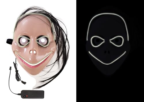 Photo de P'tit Clown - 15000 - Masque LED Momo - Accessoire Déguisement - Lumineux - 3 Modes d'éclairage - Parfait pour Halloween, Carnaval, Cosplay, DJ - Fonctionne avec 2 Piles AA (Non Incluses)