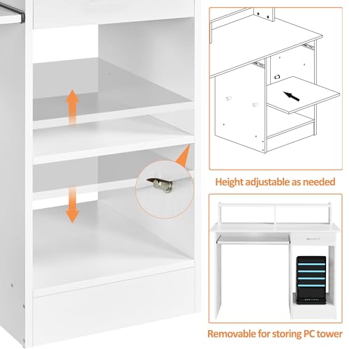 Yaheetech 106x50x94cm Computer Desk with Storage Shelves Office Workstation with Monitor Shelf PC Laptop Study Table for Home Office White