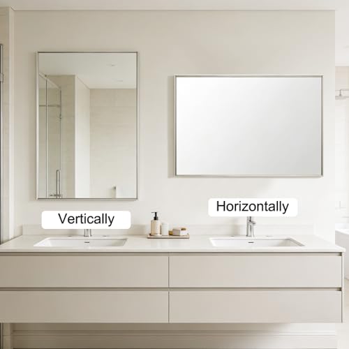 Image of Bathroom Mirror for Wall, 40x30 Inch Framed Vanity Mirror Brushed Nickel