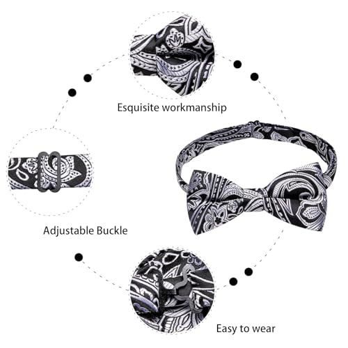 Image of Dubulle Mens Paisley Striped Bowtie Set Pre-tied Bowtie for Men and Pocket Square Set Wedding Business